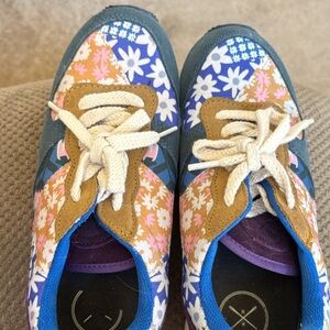 Inkkas Floral Athletic Shoes - Blue, Tan, and Pink